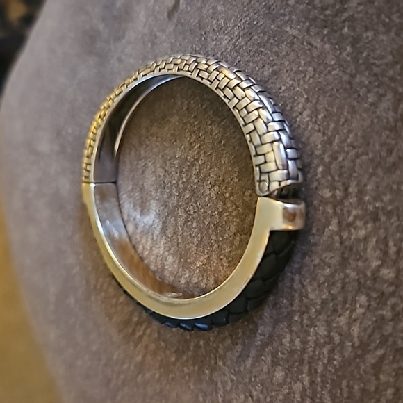 BRIGHTON Two-tone Black Braided Leather Talana Clamper Bracelet - Picture 5 of 7